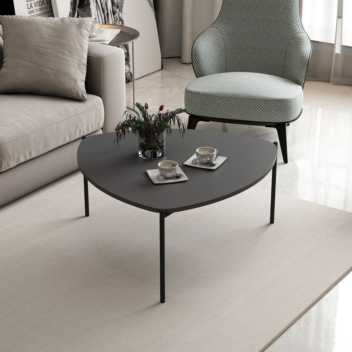 Table basse - LENNY - Ovale - Métal - Anthracite - 90 x 40 x 89 cm
