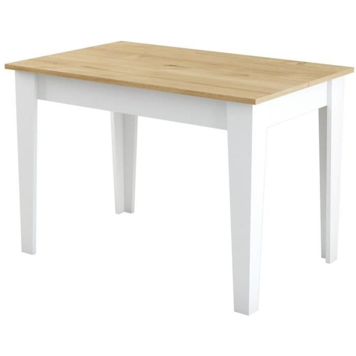 Table de cuisine avec rangement- KIEVA - Mélamine - Blanc / Chene - Rectangulaire - 4 / 6 personnes - 110 x 75 x 72 cm
