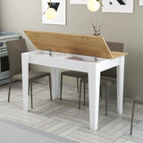Table de cuisine avec rangement- KIEVA - Mélamine - Blanc / Chene - Rectangulaire - 4 / 6 personnes - 110 x 75 x 72 cm