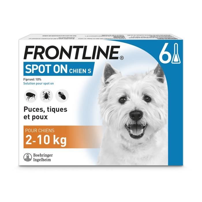 FRONTLINE 6 pipettes Spot On Chien S - 2 a 10 kg - Puces tiques et poux