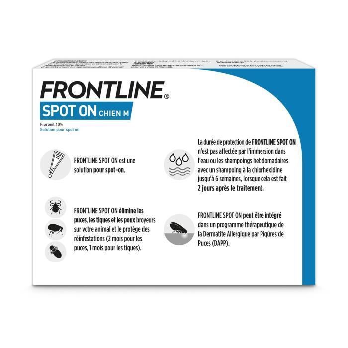 Frontline Spot On chien - Anti-puces anti-tiques pour chien M - 10-20kg - 4 pipettes
