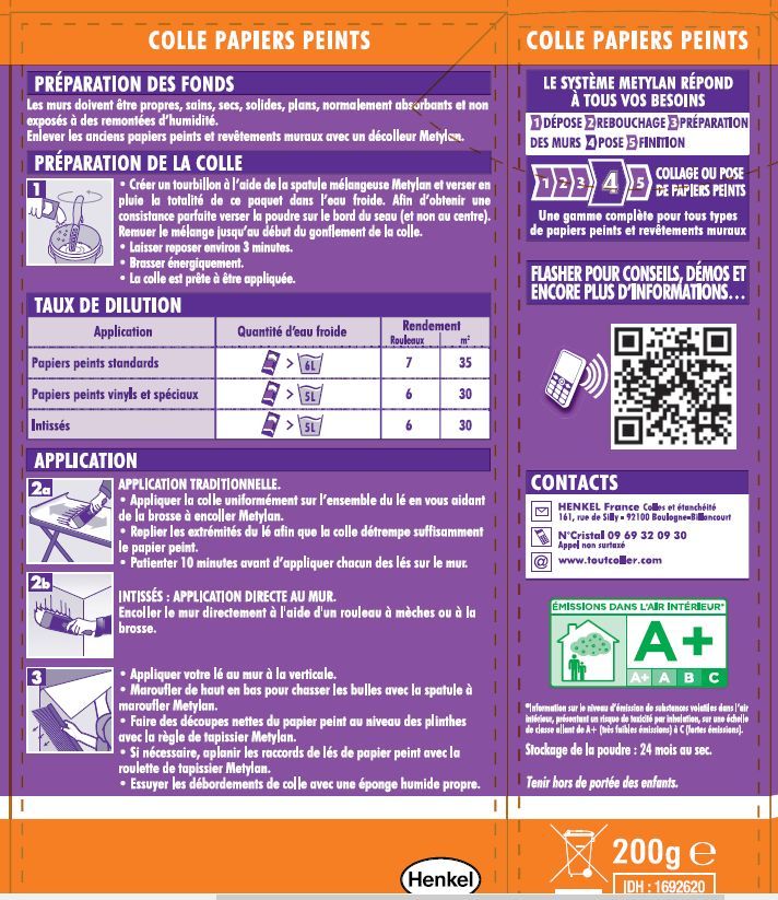 Colle pour tous papiers peints - METYLAN - Max - Paquet de 200g