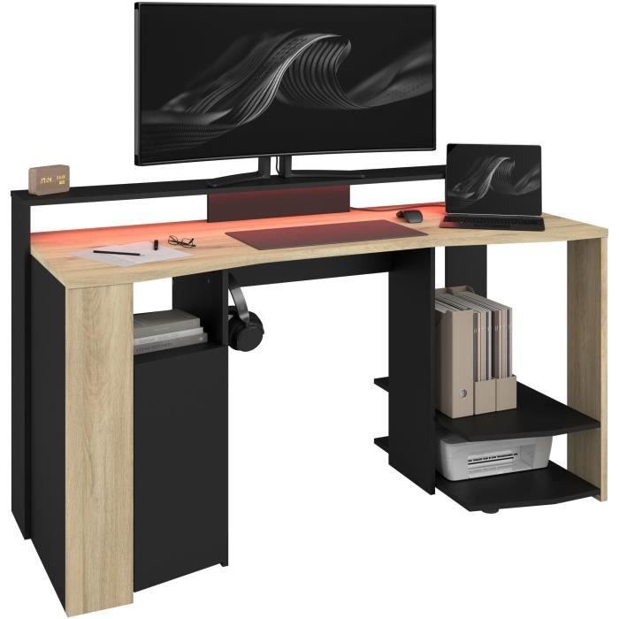 Bureau Gamer - META - Chene / Noir - 152 x 61,5 x 86,7 cm - PARISOT