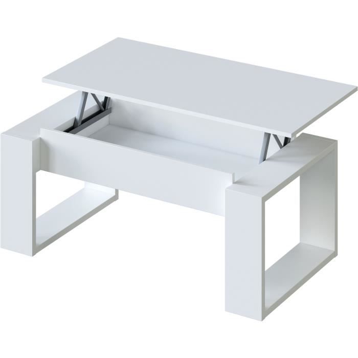 Table basse relevable - Mélaminé blanc  - L 105 x P 55 x H 45 cm NOVA