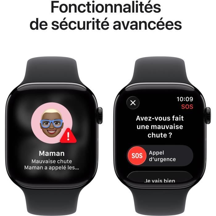 Apple Watch Series 11 GPS - 46mm - Boîtier Jet Black Aluminium  - Bracelet Black Sport Band - S/M