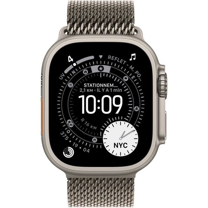 Apple Watch Ultra 3 GPS + Cellular - 49mm - Boîtier Natural Titanium  - Bracelet Natural Titanium Milanese Loop - Medium