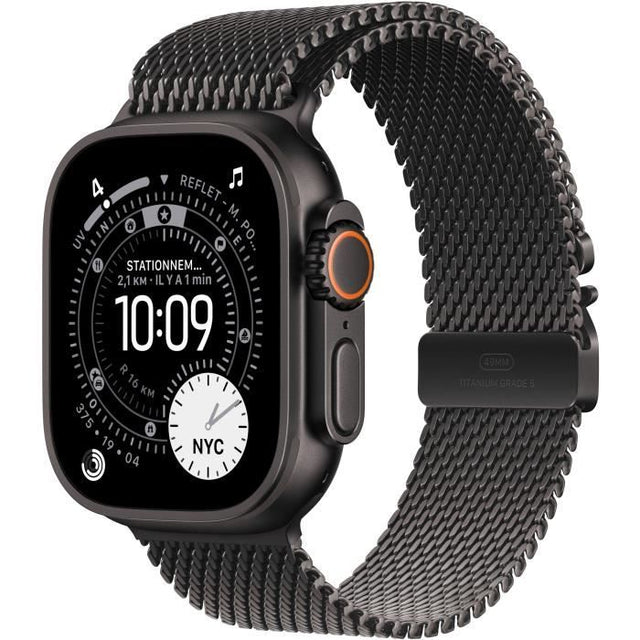 Apple Watch Ultra 3 GPS + Cellular - 49mm - Boîtier Black Titanium  - Bracelet Black Titanium Milanese Loop - Small