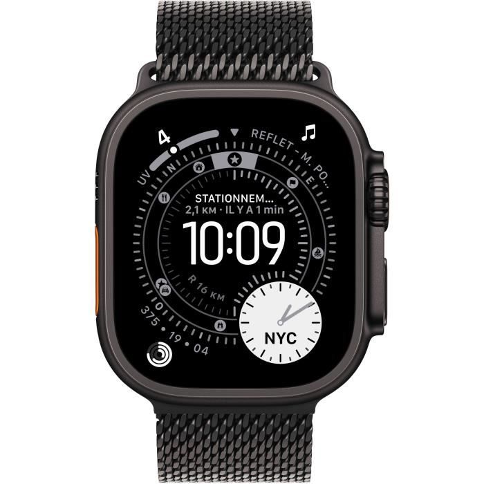 Apple Watch Ultra 3 GPS + Cellular - 49mm - Boîtier Black Titanium  - Bracelet Black Titanium Milanese Loop - Large