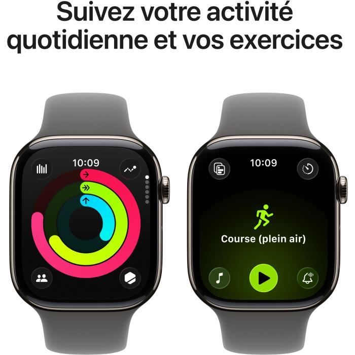 Apple Watch Series 11 GPS + Cellular - 42mm - Boîtier Natural Titanium  - Bracelet Stone Grey Sport Band - M/L