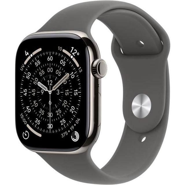 Apple Watch Series 11 GPS + Cellular - 42mm - Boîtier Natural Titanium  - Bracelet Stone Grey Sport Band - M/L