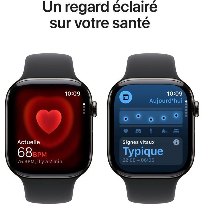Apple Watch Series 11 GPS + Cellular - 42mm - Boîtier Slate Titanium  - Bracelet Black Sport Band - S/M