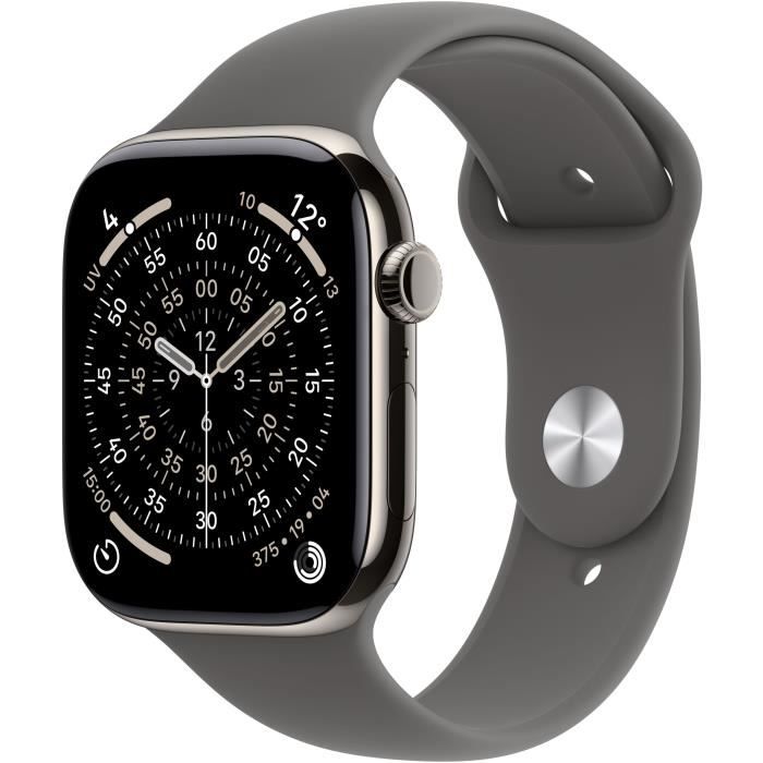 Apple Watch Series 11 GPS + Cellular - 46mm - Boîtier Natural Titanium  - Bracelet Stone Grey Sport Band - S/M