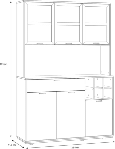 Buffet de cuisine - MANTEK - 122,8 x 41,5 x 183 cm - Chene / Noir - Style industriel - Eclairage LED inclus