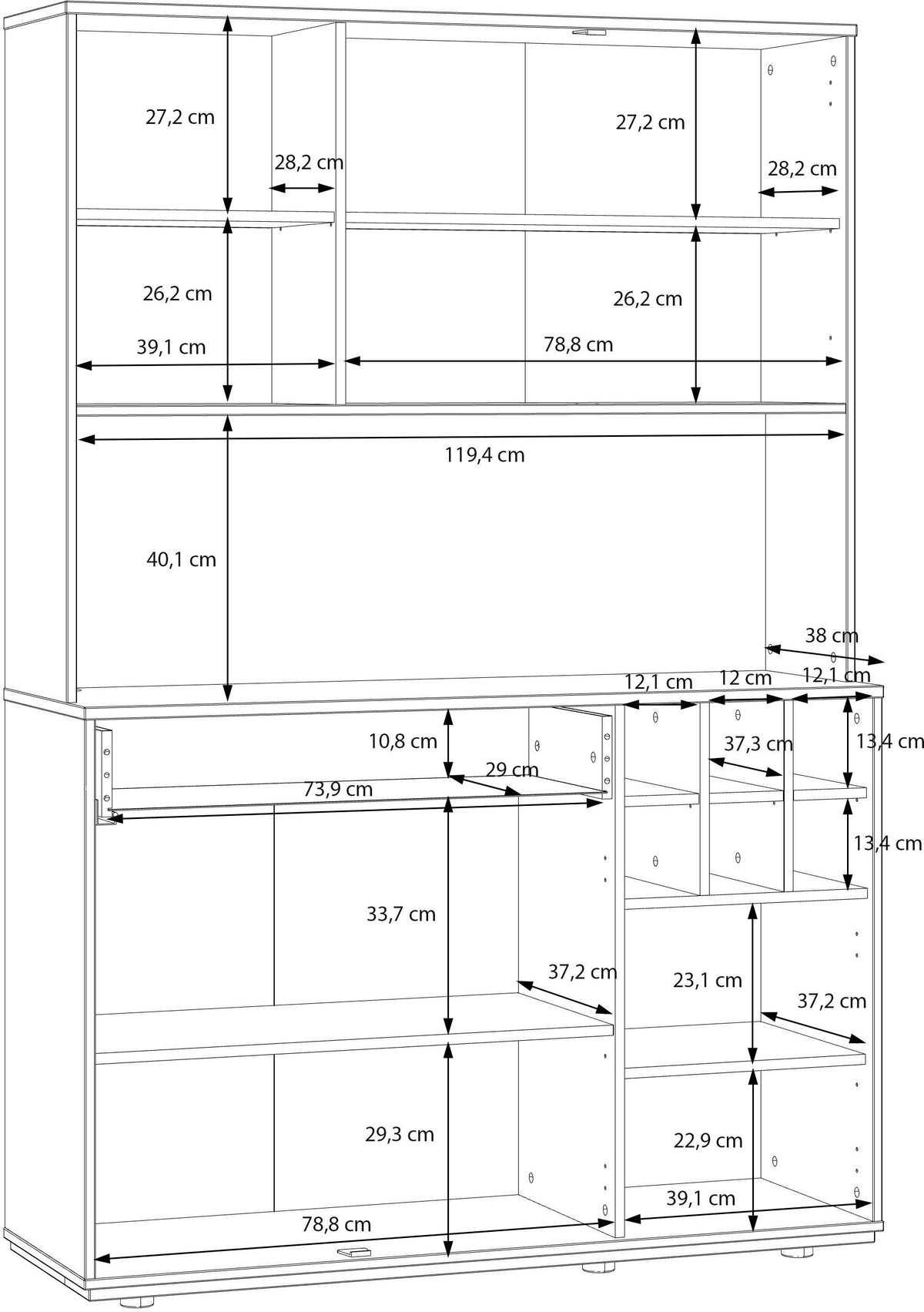 Buffet de cuisine - MANTEK - 122,8 x 41,5 x 183 cm - Chene / Noir - Style industriel - Eclairage LED inclus