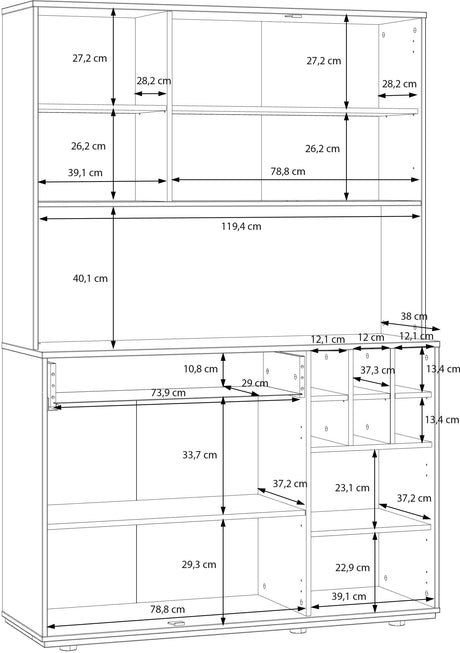 Buffet de cuisine - MANTEK - 122,8 x 41,5 x 183 cm - Chene / Noir - Style industriel - Eclairage LED inclus
