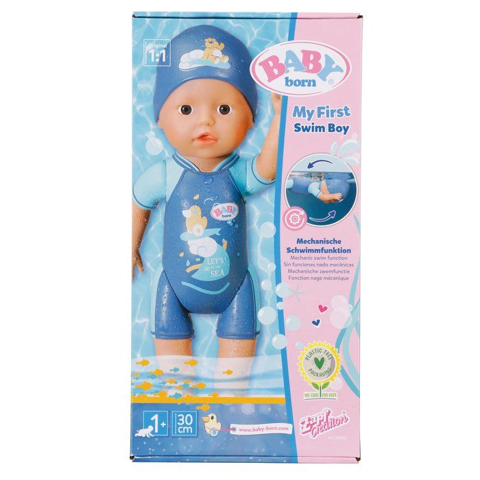 Poupon - BABY BORN -  Ma premiere nage - Poupée garçon 30 cm - Tenue non détachable et bonnet - Jouet de bain - Des 1 an