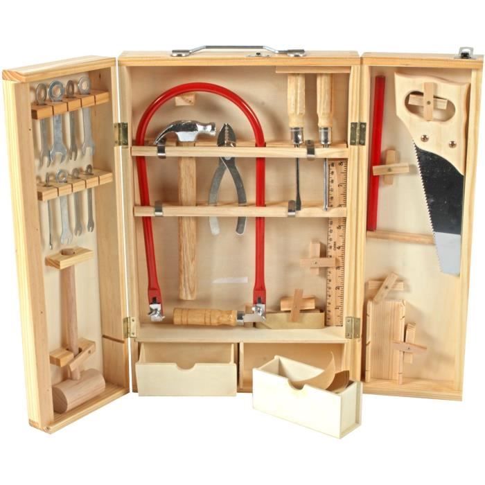 Armoire a outils en bois avec de vrais outils - PLANETE BOIS - FSC - 25 pieces - Montessori - Des 8 ans