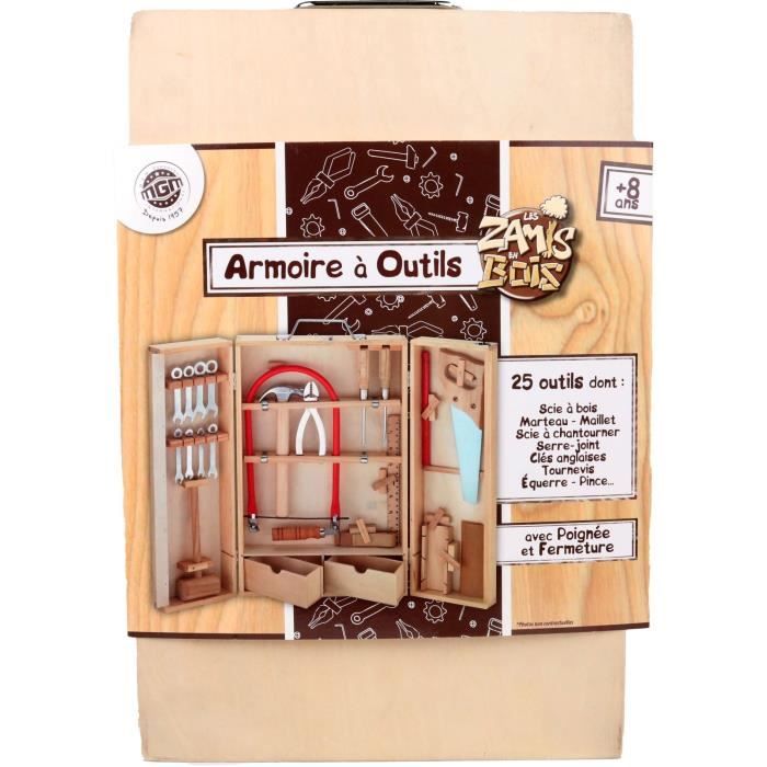 Armoire a outils en bois avec de vrais outils - PLANETE BOIS - FSC - 25 pieces - Montessori - Des 8 ans