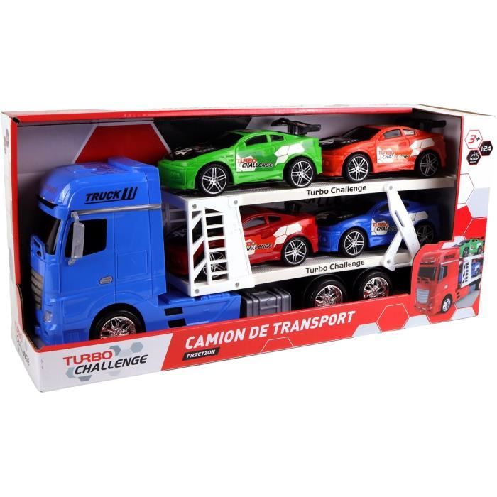 Véhicule d'Intervention - TURBO CHALLENGE - Camion Transport - 1/24 - 4 Voitures Sportives - Couleur Aléatoire