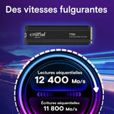 SSD interne - Crucial - T700 - 4 To - avec Diss - PCIe 5.0 - 12 400 Mo/s lecture - 11 800 Mo/s écriture