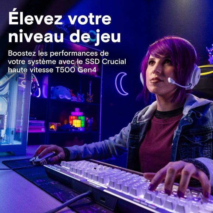 Crucial T500 SSD 1 To PCIe Gen4 NVMe M.2 PS5 SSD Interne Gaming avec Dissipateur, compatible PlayStation 5 - CT1000T500SSD5