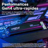 Crucial T500 SSD 1 To PCIe Gen4 NVMe M.2 PS5 SSD Interne Gaming avec Dissipateur, compatible PlayStation 5 - CT1000T500SSD5