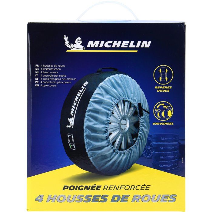 Lot de 4 Housses de rangement les roues ou les pneus taille universelle - MICHELIN - 15''a 19'' - En nylon avec poignée renforcée.