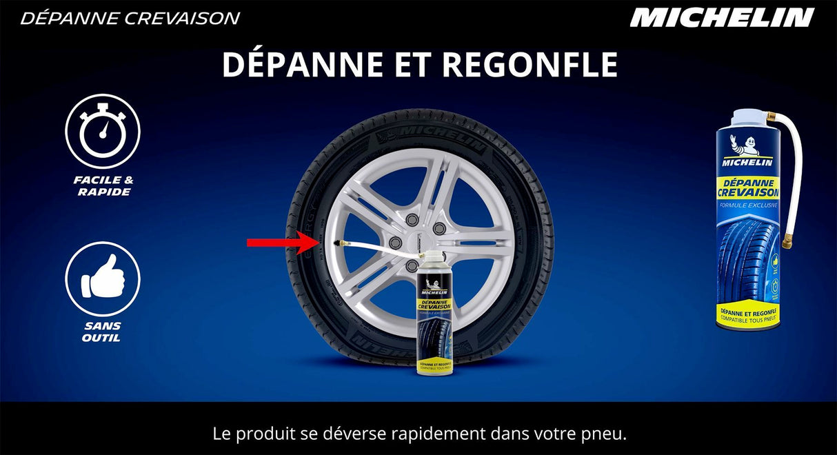 Dépanne crevaison - MICHELIN - Répare et Regonfle sans démontage - 500ml