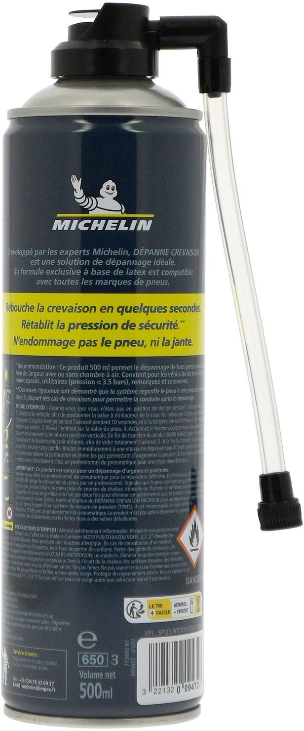 Dépanne crevaison - MICHELIN - Répare et Regonfle sans démontage - 500ml