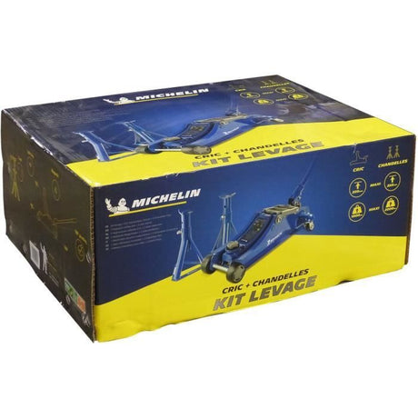 Cric hydraulique rouleur 1,8T + 2 Chandelles 2T - MICHELIN - Ht de levage cric : 105-350mm - Ht de levage chandelles : 266-355 mm