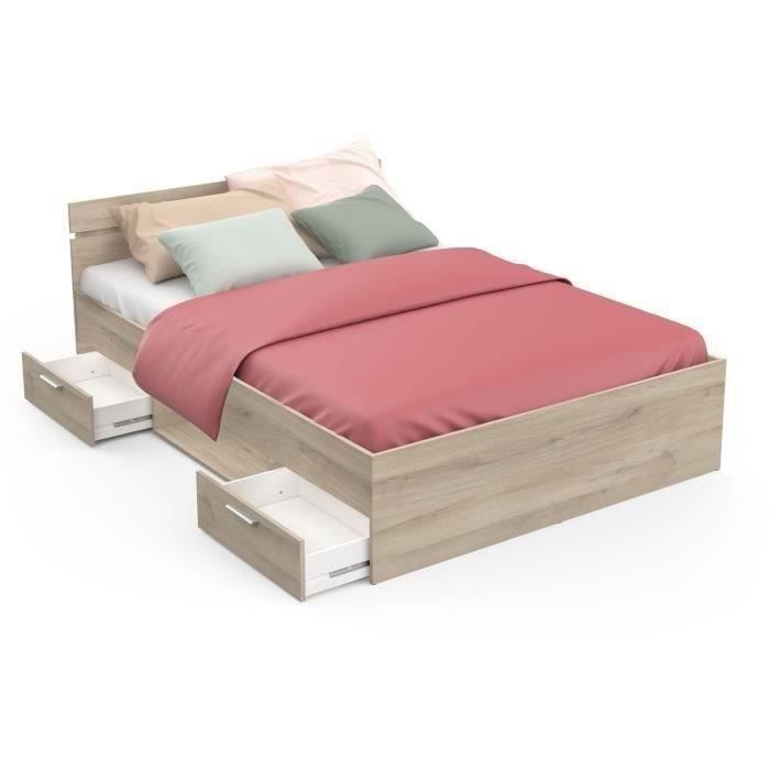 Lit adulte - MICHIGAN - 140 x 200 cm - 2 tiroirs / 1 niche - Chene Kronberg - DEMEYERE