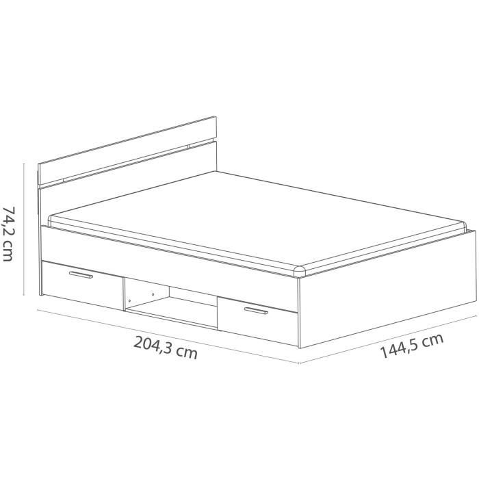 Lit adulte - MICHIGAN - 140 x 200 cm - 2 tiroirs / 1 niche - Chene Kronberg - DEMEYERE