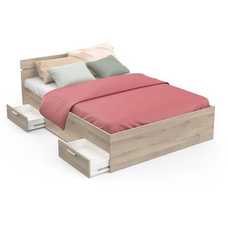 Lit adulte - MICHIGAN - 140 x 200 cm - 2 tiroirs / 1 niche - Chene Kronberg - DEMEYERE