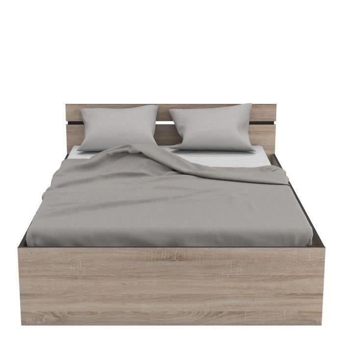 DEMEYERE Michigan Lit adulte 140x190 cm - 2 tiroirs et 1 niche - Industriel - Décor chene brossé et noir