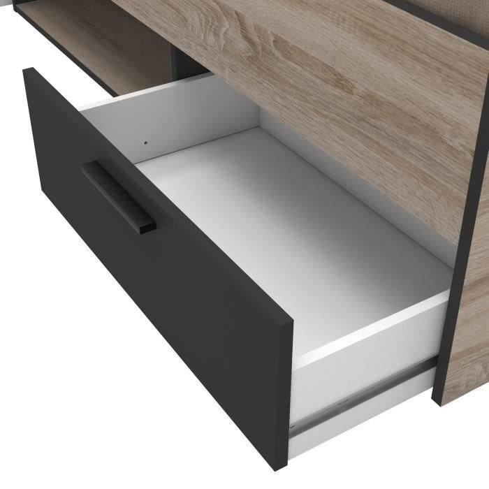 DEMEYERE Michigan Lit adulte 140x190 cm - 2 tiroirs et 1 niche - Industriel - Décor chene brossé et noir