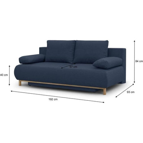 Canapé convertible - 3 places - MIKA - Tissu bleu foncé - Coffre de rangement - L 192 x H 84 x P 93 cm