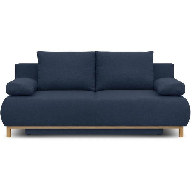 Canapé convertible - 3 places - MIKA - Tissu bleu foncé - Coffre de rangement - L 192 x H 84 x P 93 cm