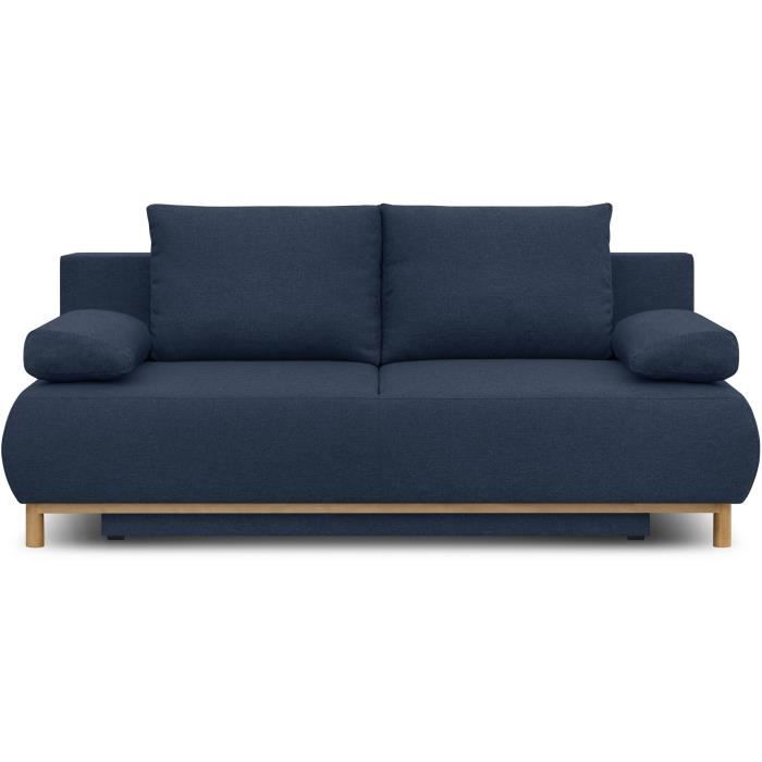 Canapé convertible - 3 places - MIKA - Tissu bleu foncé - Coffre de rangement - L 192 x H 84 x P 93 cm