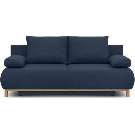 Canapé convertible - 3 places - MIKA - Tissu bleu foncé - Coffre de rangement - L 192 x H 84 x P 93 cm