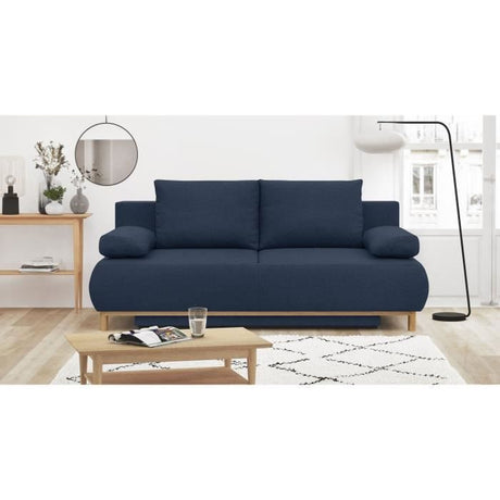 Canapé convertible - 3 places - MIKA - Tissu bleu foncé - Coffre de rangement - L 192 x H 84 x P 93 cm