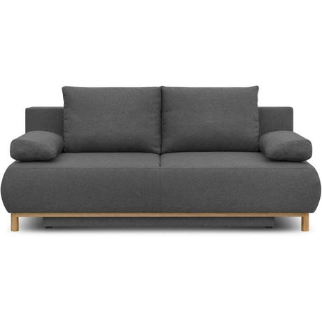 Canapé convertible - 3 places - MIKA - Tissu gris - Coffre de rangement - L 192 x H 84 x P 93 cm