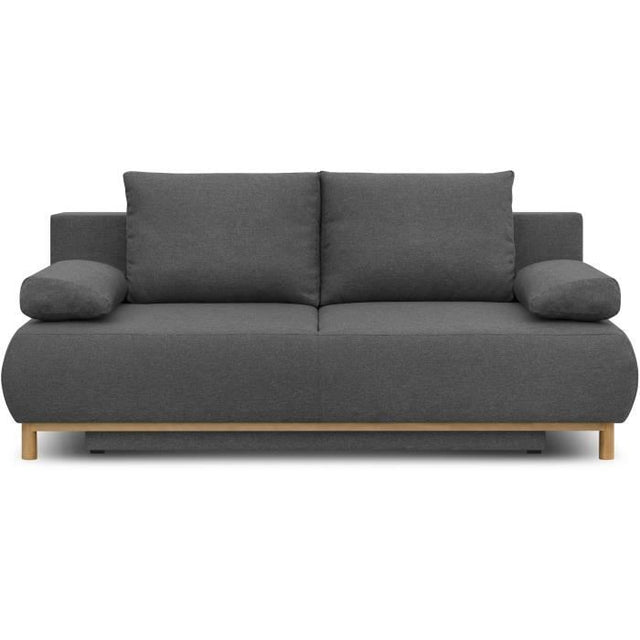 Canapé convertible - 3 places - MIKA - Tissu gris - Coffre de rangement - L 192 x H 84 x P 93 cm