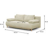 Canapé convertible - 3 places - MIKA - Velours côtelé beige - Coffre de rangement - L 192 x H 84 x P 93 cm