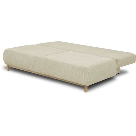 Canapé convertible - 3 places - MIKA - Velours côtelé beige - Coffre de rangement - L 192 x H 84 x P 93 cm
