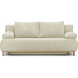 Canapé convertible - 3 places - MIKA - Velours côtelé beige - Coffre de rangement - L 192 x H 84 x P 93 cm