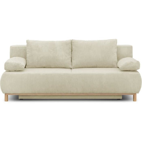 Canapé convertible - 3 places - MIKA - Velours côtelé beige - Coffre de rangement - L 192 x H 84 x P 93 cm
