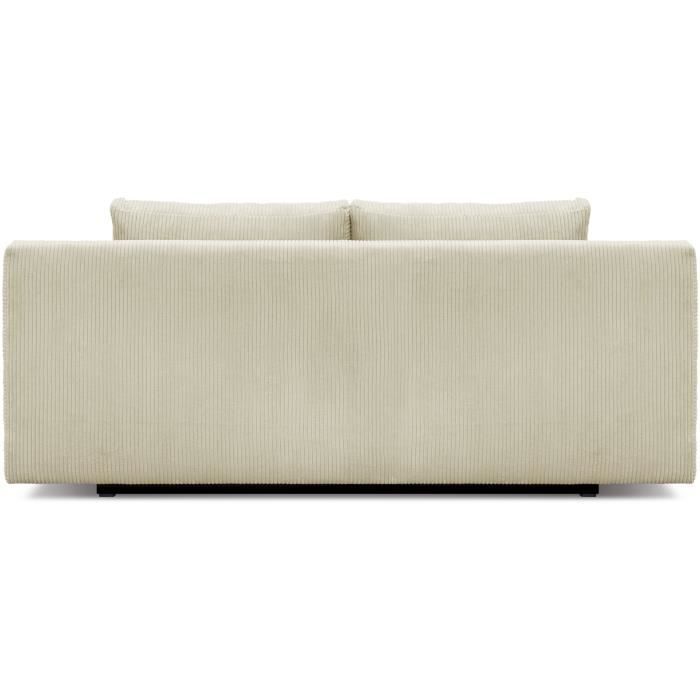 Canapé convertible - 3 places - MIKA - Velours côtelé beige - Coffre de rangement - L 192 x H 84 x P 93 cm