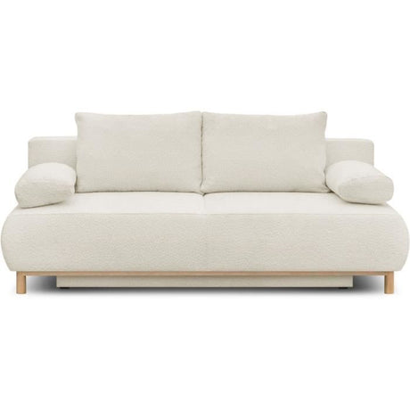 Canapé convertible - 3 places - MIKA - Tissu bouclette beige - Coffre de rangement - L 192 x H 84 x P 93 cm