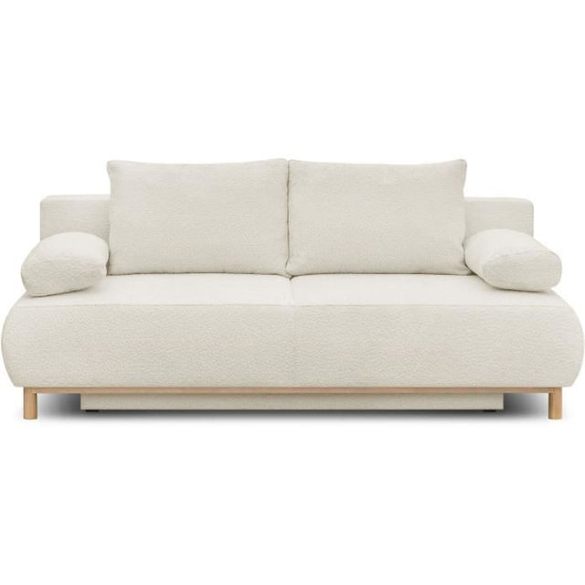 Canapé convertible - 3 places - MIKA - Tissu bouclette beige - Coffre de rangement - L 192 x H 84 x P 93 cm