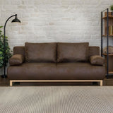 Canapé convertible - 3 places - MIKA - Tissu vintage cuir vieilli Marron foncé - Coffre - 192 x 84 x 93 cm